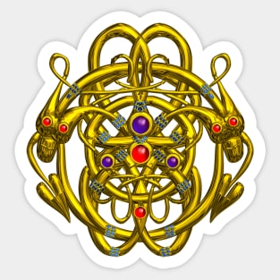 TWIN DRAGONS Gold Celtic Knots with Gemstones Fantasy Jewel Sticker